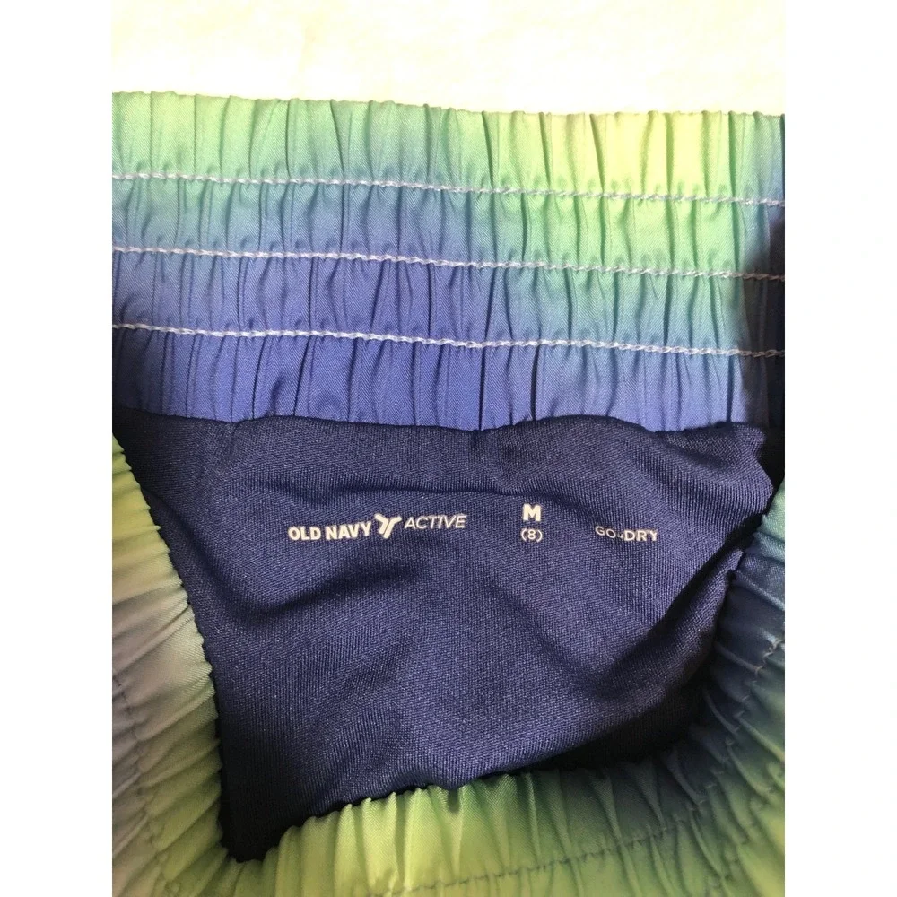 5/$25 Old Navy Active Go-Dry Shorts M 8 Blue Green Ombre Smocked Athletic Liner